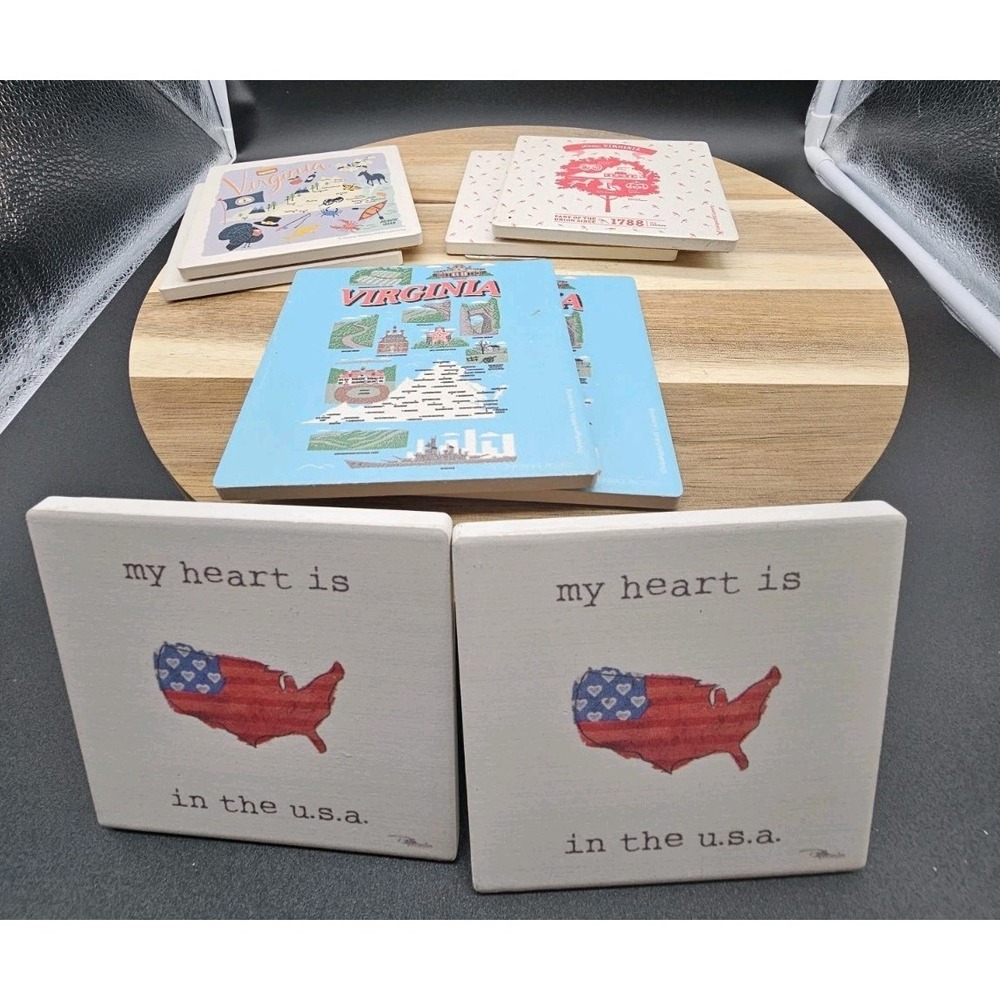 Thirstystone Coaster Set Of 6 USA And Virginia Cork Backed